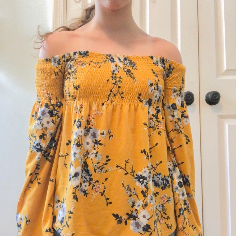 Yellow floral off the shoulder top